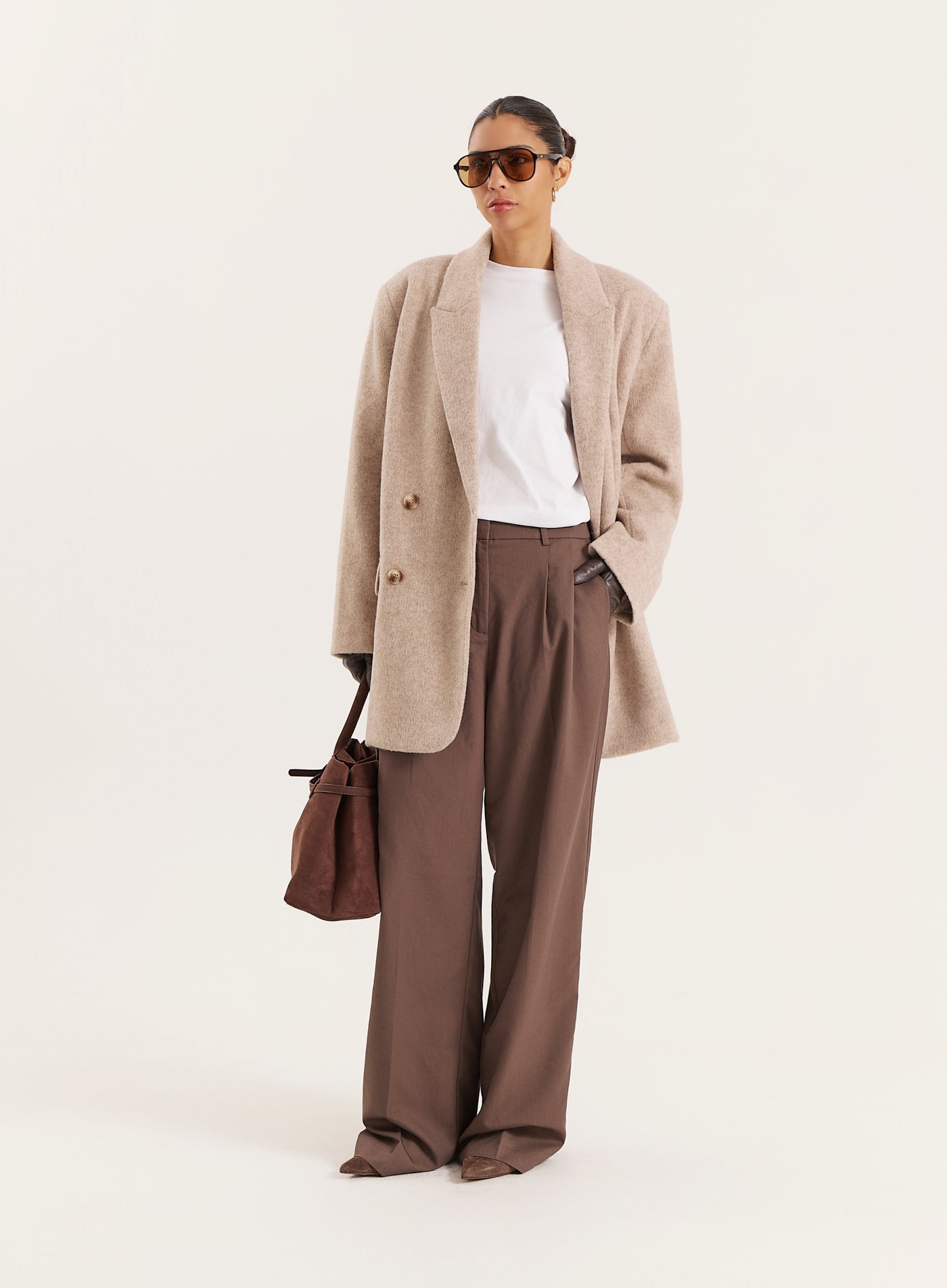 Oatmeal Longline Double Breasted Oversized Blazer